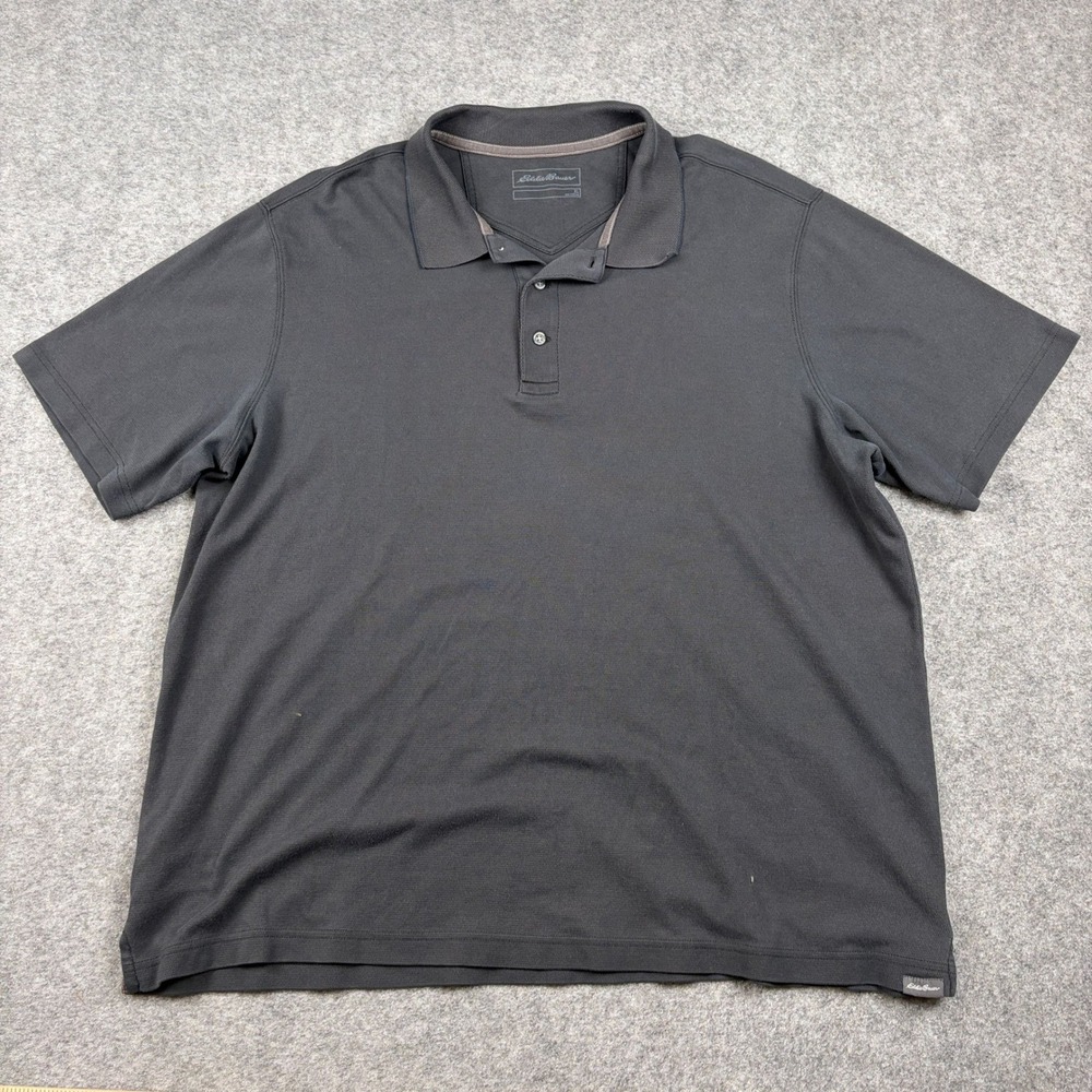Eddie Bauer Polo Shirt Mens XL Gray Short Sleeve Pique Textured Outdoor Casual